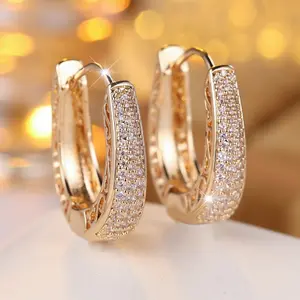 Bold CZ Hoops Small Thick Pave Huggies  Mini Wide Hoops CZ Gold Earrings for Women Valentine& Weddings and Anniversaries