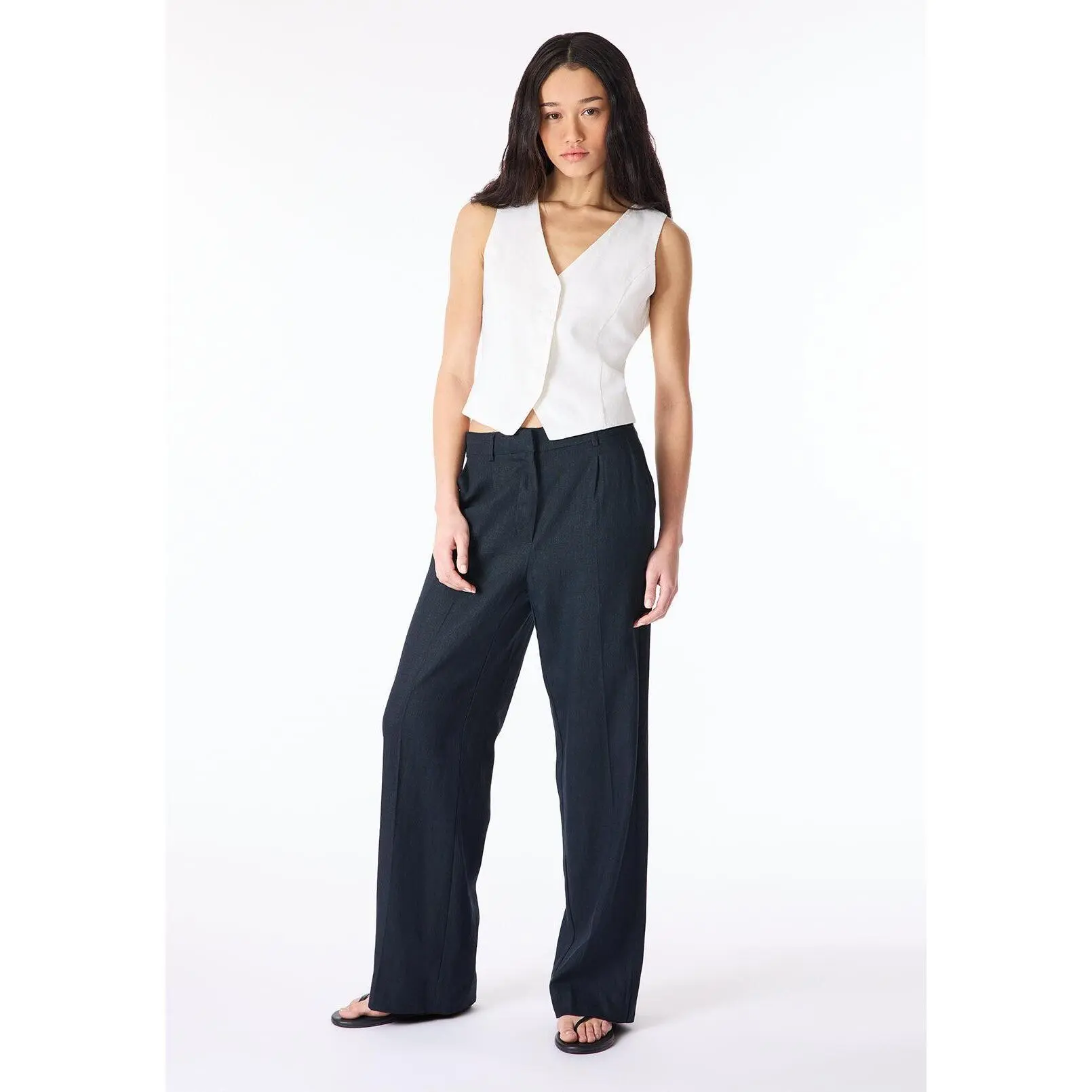 Coraline Women's Linen Button-Up Vest, Blanc - WT0173P