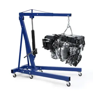 Garvee 2 Ton Folding Hydraulic Engine Hoist with Telescopic Boom and 6 Casters - Heavy Duty Shop Crane for Lifting Engines in Workshops and Garages, Blue