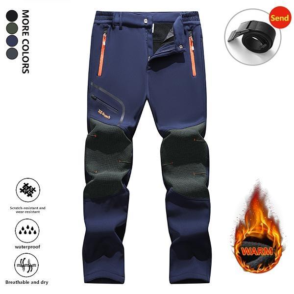 Men's windproof tactical pants with belt - outdoor skiing and hiking pants with zippered pockets, warm and comfortable fleece lining, expedition gear suitable for outdoor activities - men's gift recommendation softshell
