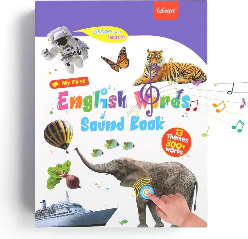 Bilingual Sound Book for Toddlers 1-6, Educational Language Toy with 300+ Words, 13 Themes, Anti-Glare Printing, Brightly Colored Bilingual Flash Cards Language Toys for Toddler Learning Activities & Learning Fun, Perfect Gift