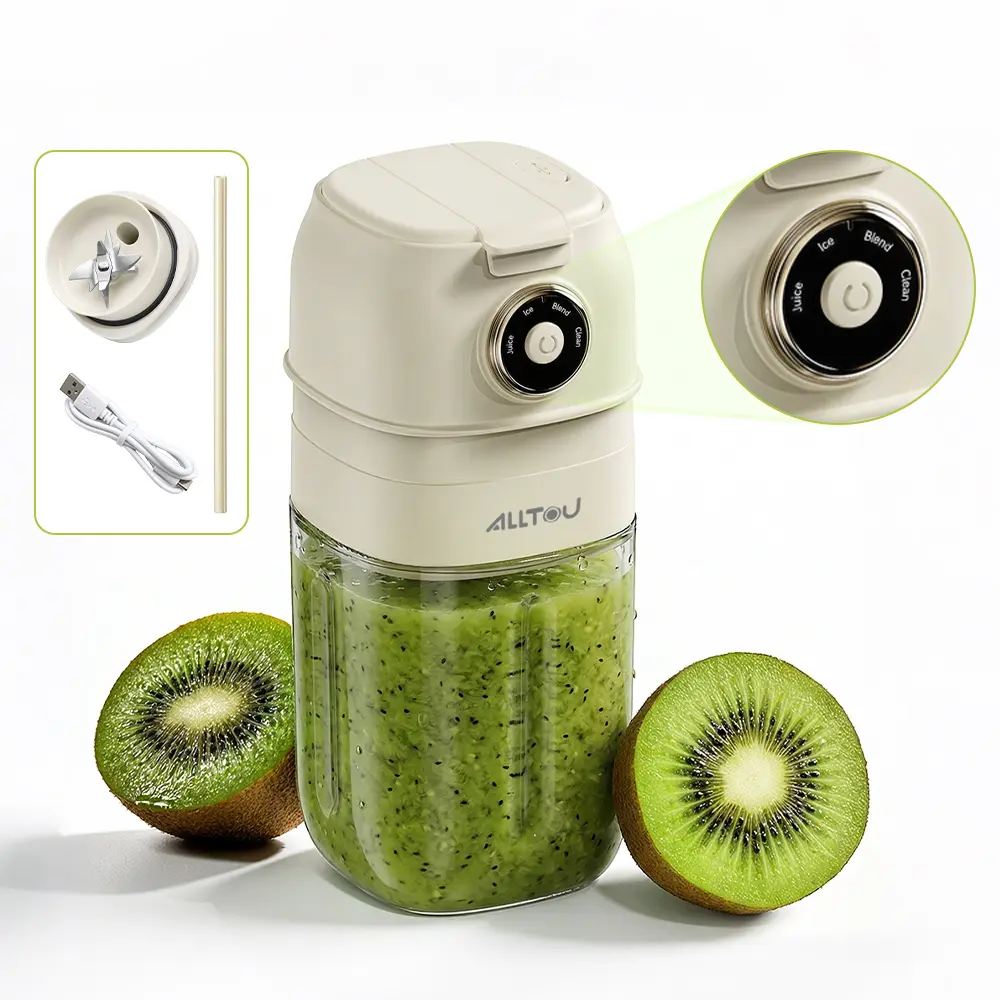 ALLTOU Portable Blender - High Speed 22000 RPM USB Rechargeable Blender with USB Port, 20oz (580ML) BPA-Free Jar, 4 Smart Modes (Juice, Ice, Blend, Clean), Self-Cleaning for Healthy Drinks, Frozen Drinks, Protein Shakes & Travel, High Speed Blender,