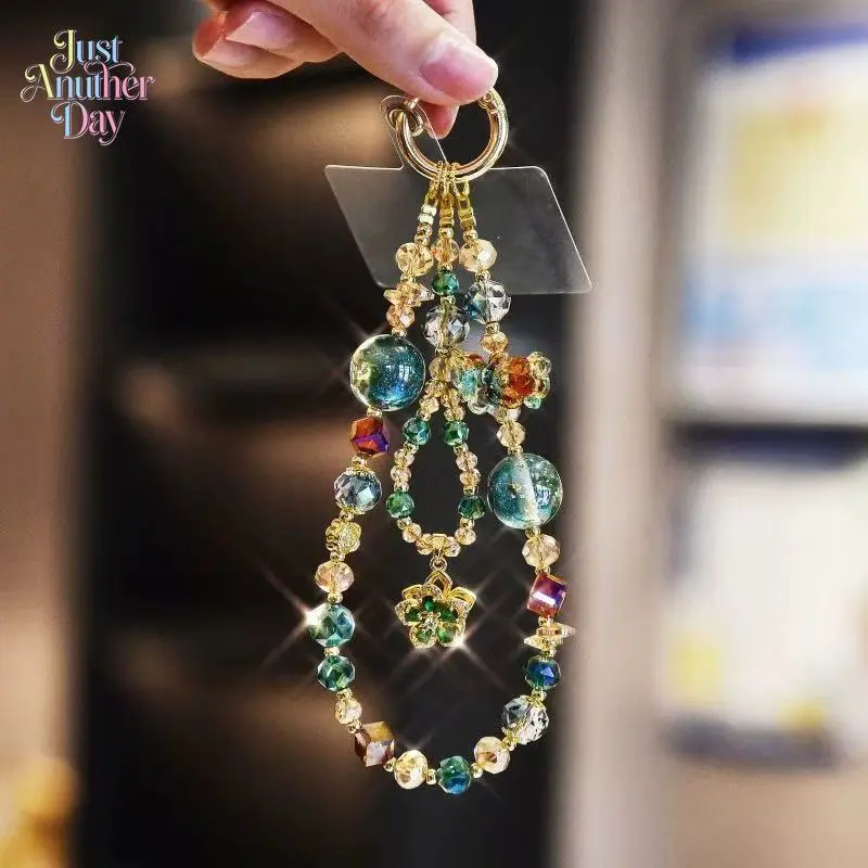 Crystal Beaded Phone Wrist Strap, Butterfly & Flower Charm Phone Lanyard, Sweet Fashionable Hanging Ornament with Calabash Pendant