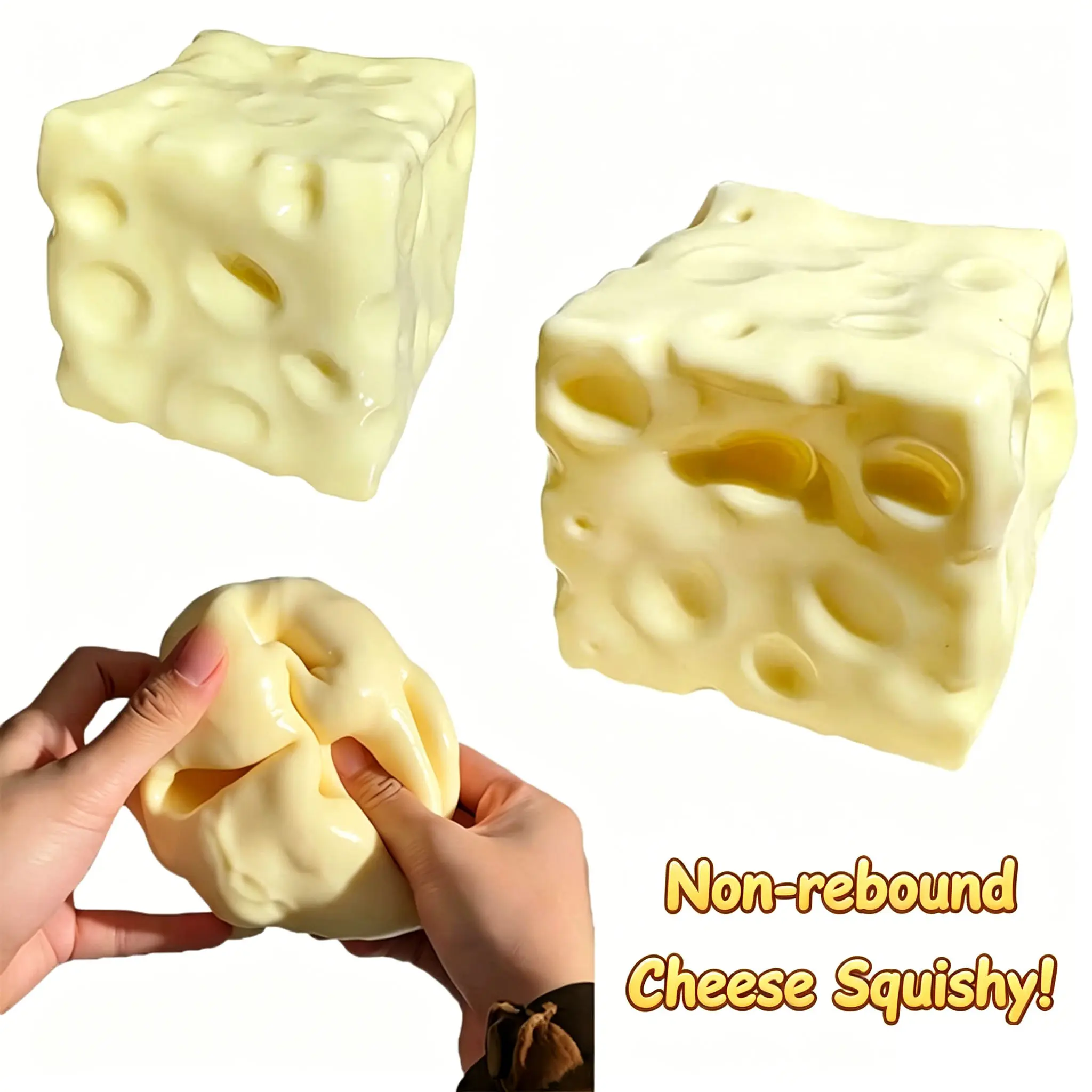 Giant Yellow Squishy Cheese Block Fidget Toy - Moldable Slow-Rising Squishies, Non-Rebound Squeezy Squishy Stress Relief Toy, ASMR Sensory Room Supply, Party Bag Gift for Play & Relaxation, Fidget Toys