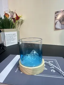 Everest Crystal Cup & Blue Glacier Cup with USB Warm Light Base – Creative Drinkware | Unique Gift for Birthdays, Holidays & Special Occasions