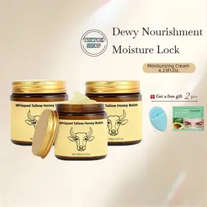 Beef Tallow Honey Balm for Sensitive Skin:100% Organic Grass-Fed Vintage Tallow Moisturizer For Face Cracked Hands Non-Greasy Nourishing Cream With Olive Oil - Eczema Safe All Skin Types body care products