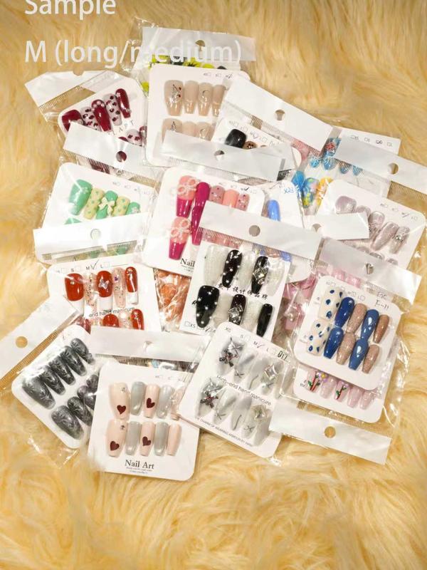karina:20sets handmade press-on nails selectable size and length random style