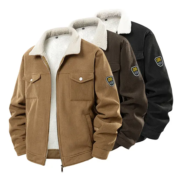 Men's Sherpa Lined Corduroy Jacket, Warm Fleece Trucker Coat, Vintage Style Button-Up Shacket, Winter Thermal Zip-Up Outerwear for Autumn and Winter