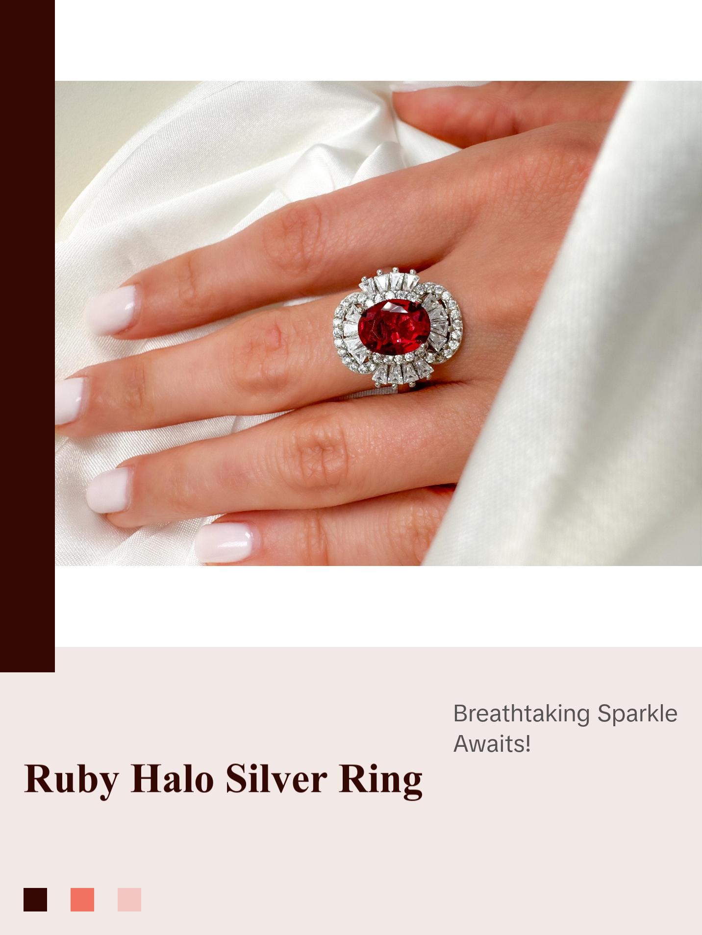 2Ct Oval Cut Ruby Statement Silver Ring, Size 7