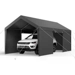 VEVOR Carport, 10 x 20 FT Outdoor Car Canopy, Potable Carport with Removable Sidewalls & Door, Heavy Duty Car Shelter, UV-Resistant & Water-Resistant, All-Season Protection for Automobile Boat Grey
