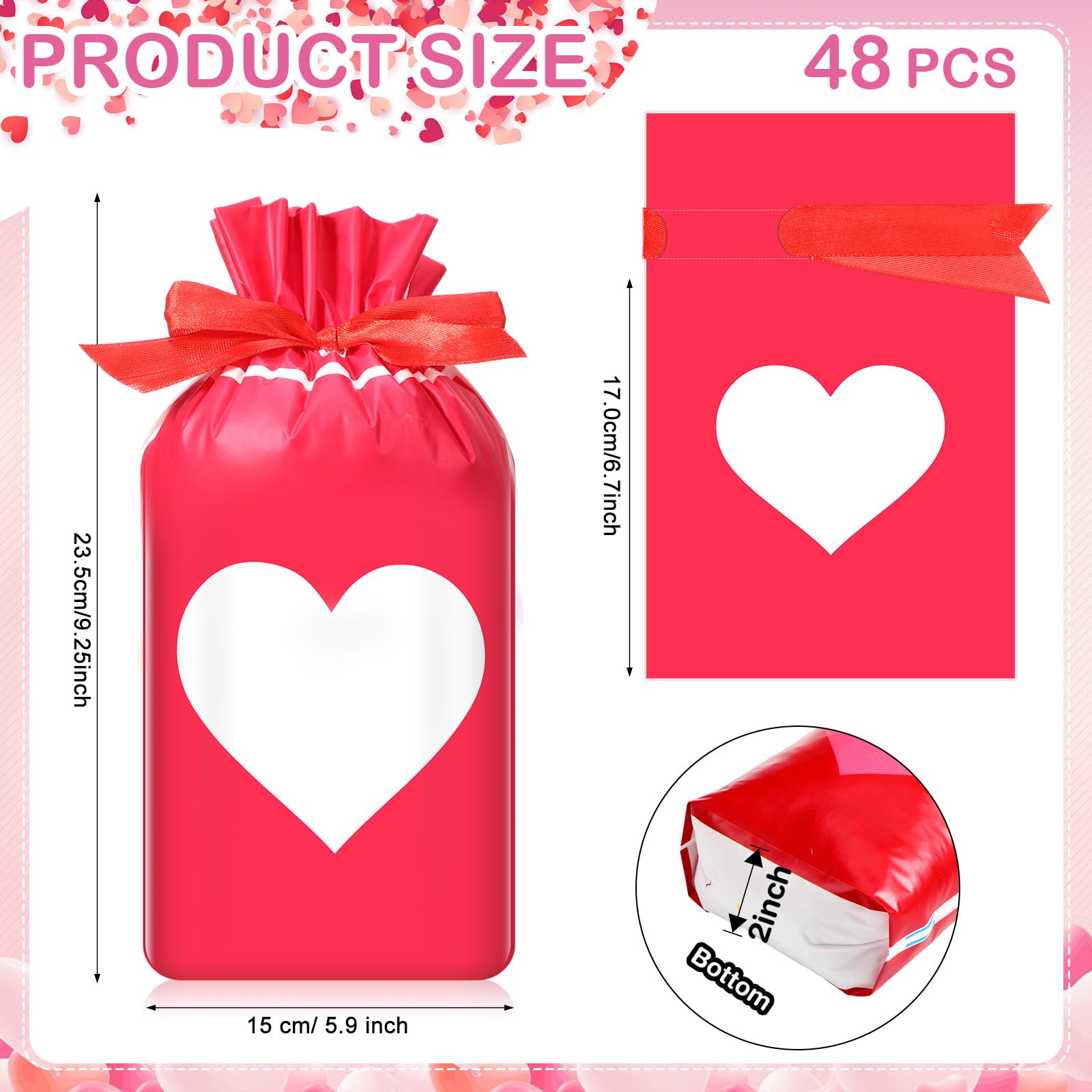 50/150 Pcs Mini Valentines Goodie Bags with Drawstring Tags Fixed Medium Size Bags Appreciation Gift for Friends Teacher Students Office Employee Coworker,Galentine's Day Birthday Holiday Wedding School Classroom Party Supplies,Valentine Gift Exchange