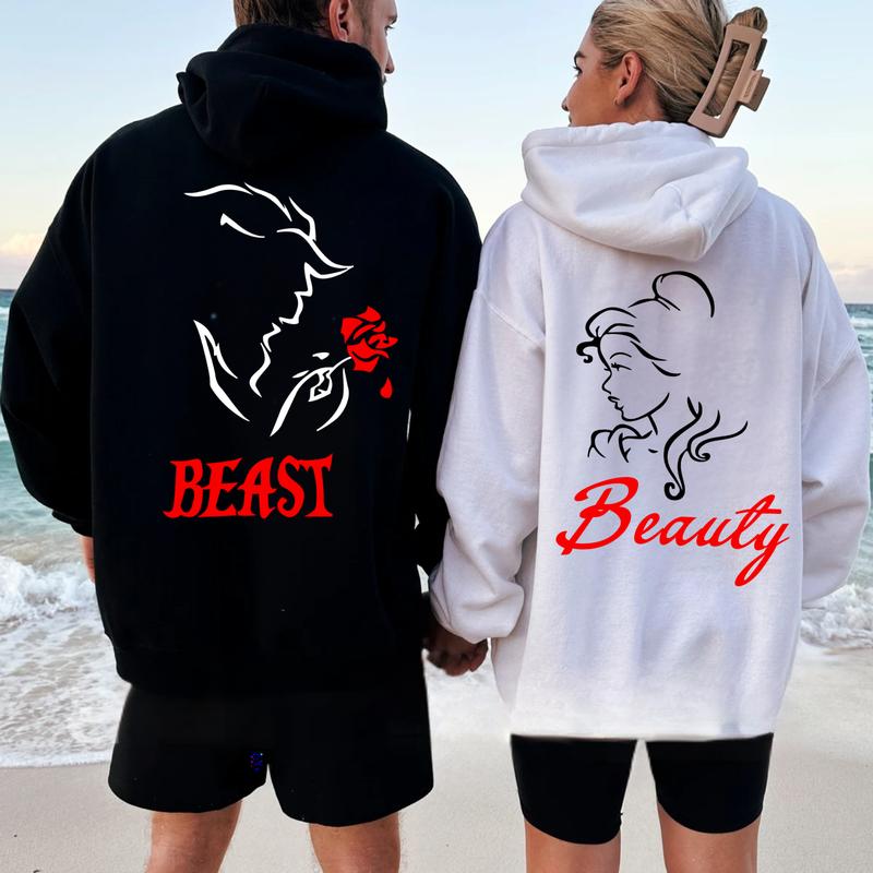 Beauty & Beast Matching Couple Hoodie, Cozy Fall Outdoor Casual Outfit, Romantic Autumn Fashion, Perfect Valentine’s, A Great Gift Idea For Couples