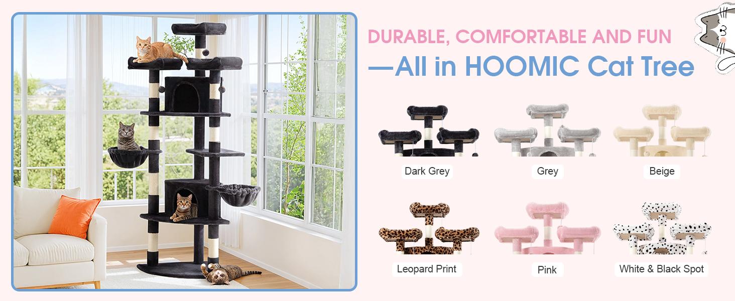 HOOMIC 73-Inch Fan-Shaped Corner Cat Tree, Space-Saving Multi-Level Tower with Cozy Condos, Perches, Baskets & Sisal Scratching Posts – Indoor Cat Activity Center