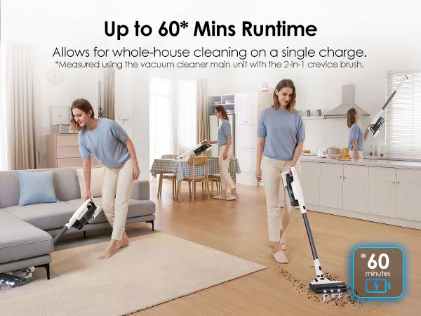 Tineco A30S Cordless Stick Vacuum Cleaner, 160W Powerful Suction, 60 Minutes Runtime, 1L Larger Dustbin, Rechargeable Lightweight and Versatile ZeroTangle Brush PureCyclone Tech LED Headlight