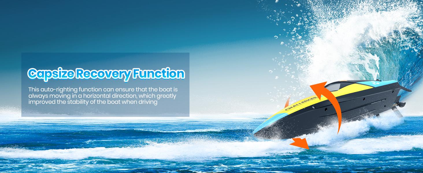 DEERC Brushless RC Boat, 30+ mph Fast RC Boats Never Capsize&Low Battery Alarm Function, 2.4GHz Racing Boat with LED Lights  Rechargeable Batteries