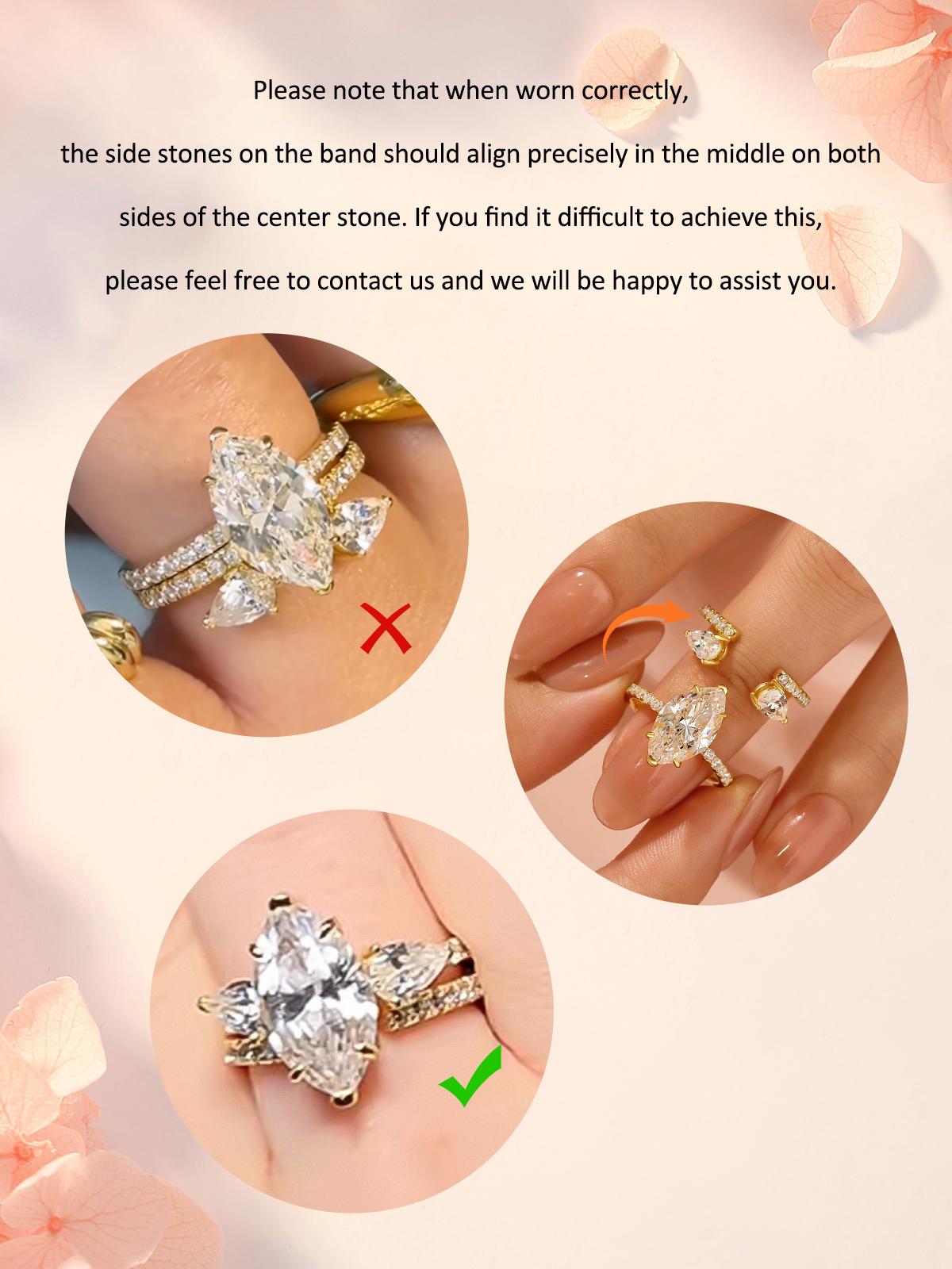 Maxine CZ 4.0ct Marquise Cut 2PC Golden Engagement Ring Set, Bridal Ring Set In Sterling Sliver, 5A Cubic Zirconia Women's Ring Jewelry,Wedding Ring Set for Daily,Travel,Proposal,Birthday,Anniversary