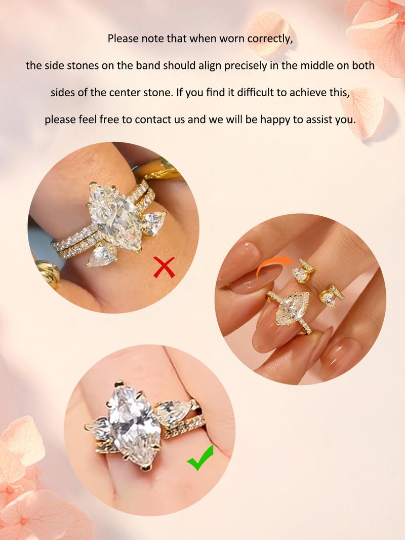 Maxine CZ 4.0ct Marquise Cut 2PC Golden Engagement Ring Set, Bridal Ring Set In Sterling Sliver, 5A Cubic Zirconia Women's Ring Jewelry,Wedding Ring Set for Daily,Travel,Proposal,Birthday,Anniversary