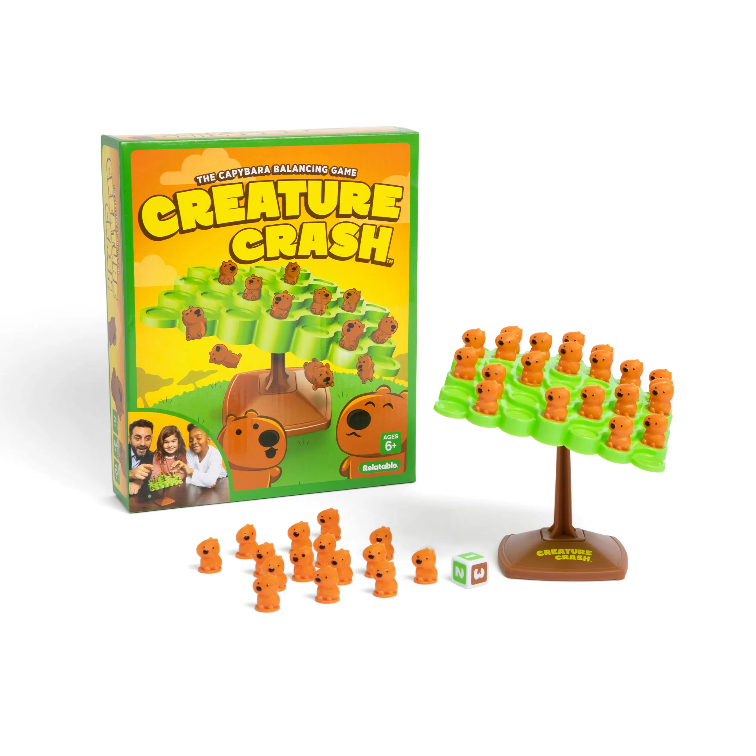 Creature Crash By Relatable, The Capybara Balancing Game, Great Kids Games and Family Game Night Essentials, Includes 49 Capybaras, 1 Balancing Board, 1 Pillar Base, 1 Die, and Instructions