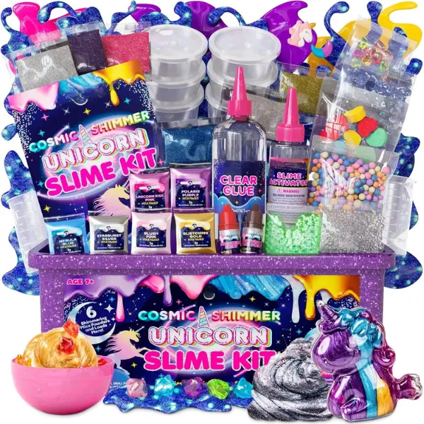 Halloween Fall Gift Unicorn Slime Kit for Girls Ages 7–12, DIY Shimmer Slime Set with Glow-in-The-Dark, Pearlescent, Holographic & Glitter Slimes, Creative Craft, Birthday Gift for Kids