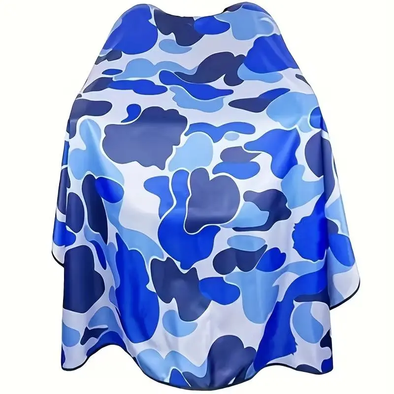 Blue Camo Professional Barber Cape - Lightweight Durable Non-Toxic Polyester Haircutting Gown for Adults, Haircare Use (Salon/Home DIY), Adjustable Neckline, Prevents Hair Drop, Single Item