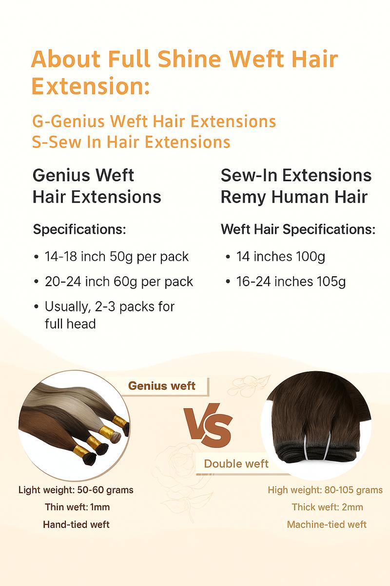 Full Shine S-Sew In 105G Weft Hair Extensions And G-Genius 50G Weft Hair Extensions Hair Natural Straight Human Hair