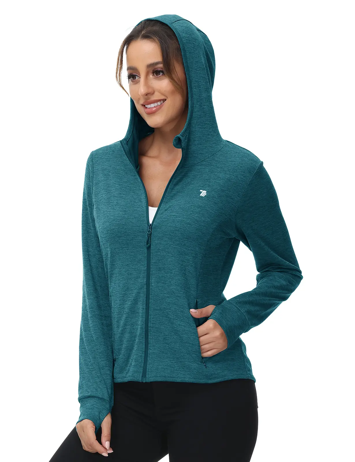 TBMPOY Women's UPF 50+ Sun Protection Hoodie Jacket Lightweight Full Zip Long Sleeve UV Shirt Hiking Fishing Outdoor Quick Dry Jacket with Thumb Holes fathersdaygift