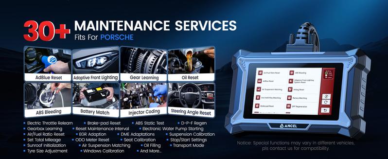 ANCEL DS160 OBD2 Scanner for Porsche, Full System Bidirectional Scan Tool with 30+ Reset for ABS/SRS/AT/Engine, ABS Bleeding, SAS/Oil Reset, Battery Match, AutoVIN, Lifetime Free Updates