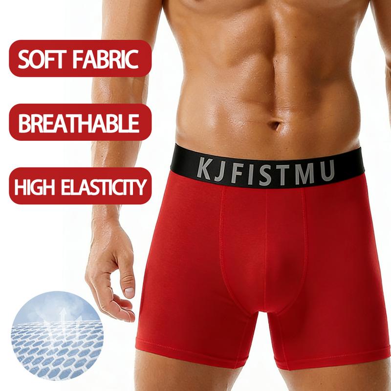 KJFISTMU12 Men's Boxer Briefs Set made of lightweight polyester fiber, featuring a solid color and simple design with fashionable prints, a distinctive colorful cartoon pattern waistband, elastic waistband, and vibrant pixel game design.