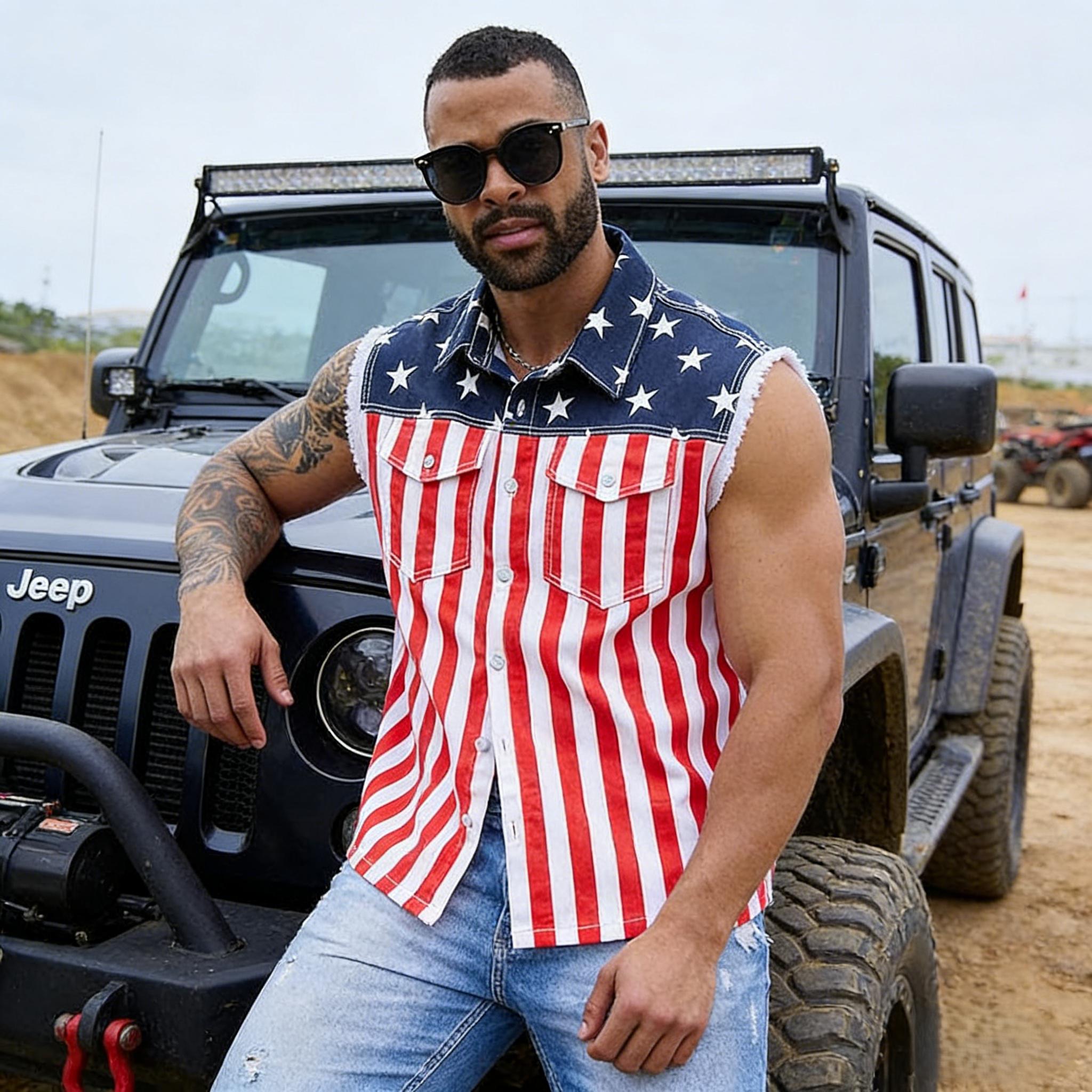 Yuanbang 4th of July Men’s American Flag Denim Vest USA 250th Birthday Independence Day Sleeveless Summer Casual Jacket Patriotic Style Outdoor Fashion Menswear Father's Festival Dad Gifts Guys Love Top Yuanbang 4th of July Men’s American Flag Denim Vest USA 250th Birthday Independence Day Sleeveless Summer Casual Jacket Patriotic Style Outdoor Fashion Menswear Father's Festival Dad Gifts Guys Love Top