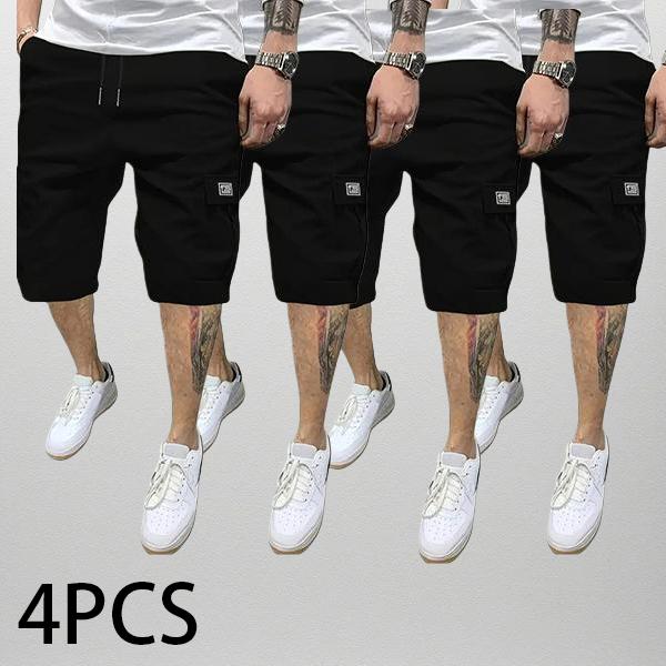 Men&rsquo;s Four-Piece Shorts Set &ndash; Brown/Black/Dark Navy Blue/Green &ndash; Angled Cargo Pockets &ndash; Versatile Casual Wear &ndash; Everyday Use &mdash; Men&rsquo;s Workwear Cargo Shorts SpringStatements