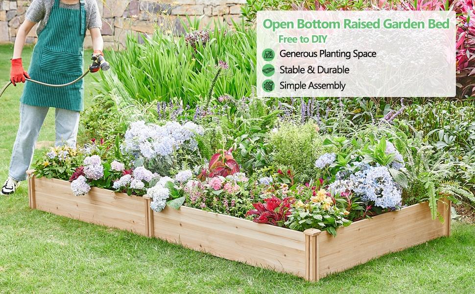 Yaheetech Wooden Raised Garden Bed Divisible Elevated Planting Planter Box for Flowers/Vegetables/Herbs in Backyard/Patio Outdoor, 95″ L × 49″ W × 11″ H