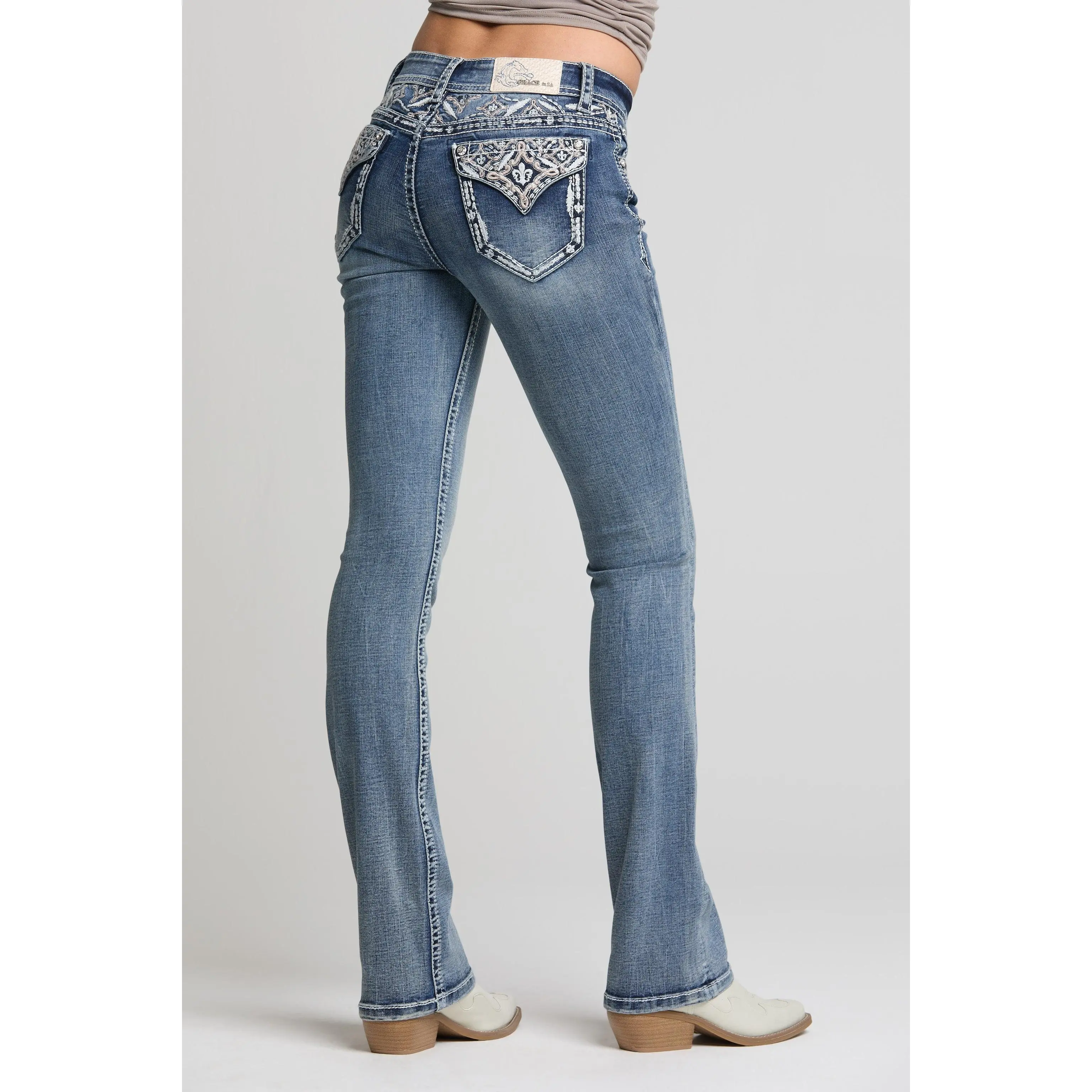 Aztec Embroidery Yoke Detail Bootcut Jeans