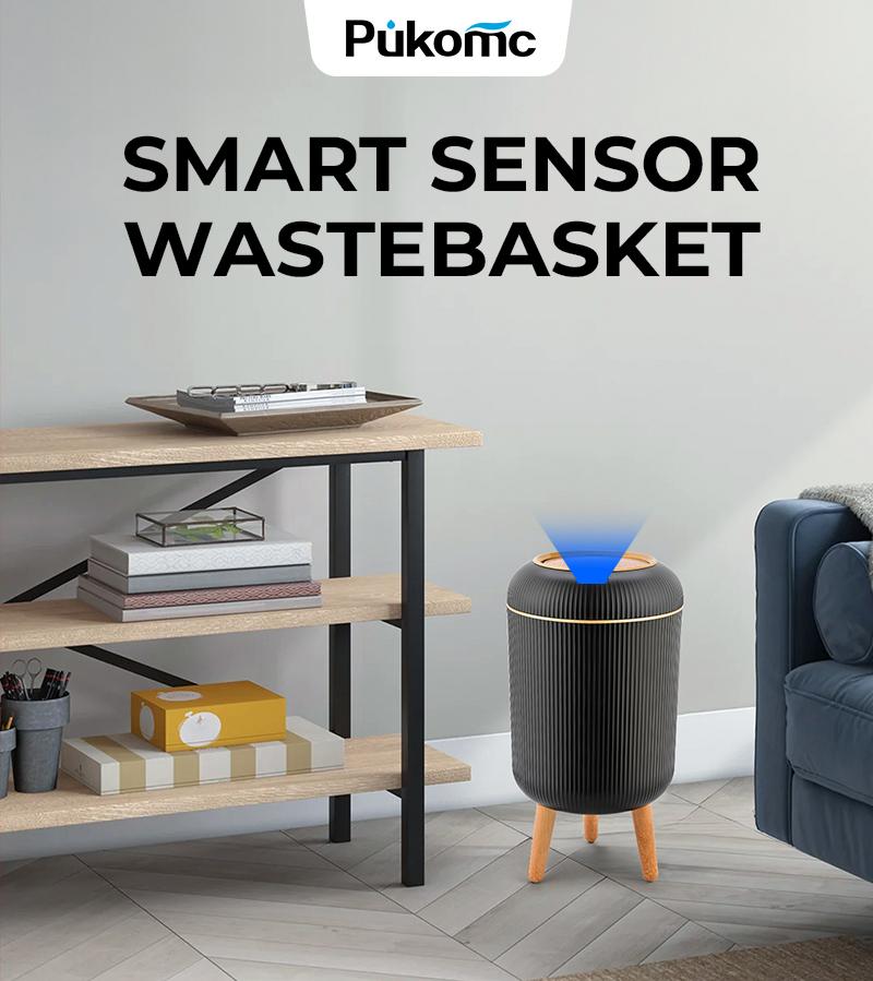 PUKOMC Smart Trash Can – Motion Sensor Touchless Bin, Auto Close Lid, Waterproof 2.6-Gal – Compact For Kitchen/Office