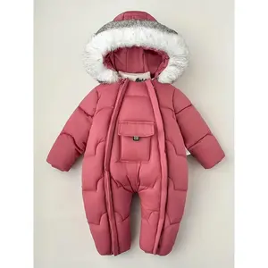 Infant Snowsuit with Fur Collar Boys And Girls, Featuring a Stylish Design in Random Combinations of And Cream