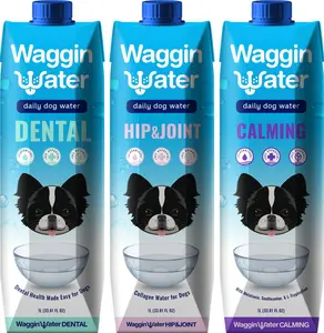 Waggin Water Variety Pack Supplement-Infused Water for Dogs- Flavorless 1L TetraPak - Dental Water, Calming Water, Hip & Joint Water