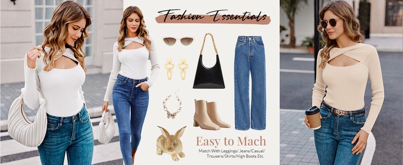 zeagoo Women's Pullover Sweaters Long Sleeve Cutout Knit Lightweight Crew Neck Fall Tops S-XXL Casual Womenswear Sizes run large Thin