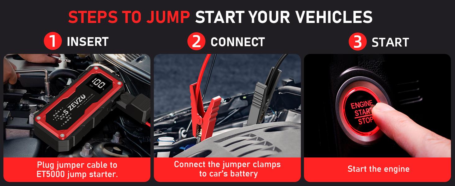 8000a Peak Portable Car Jump Starter with LED Light – Emergency Booster Battery Pack, Power Bank, Wireless Charging, Car Battery Jump Starter Tool​