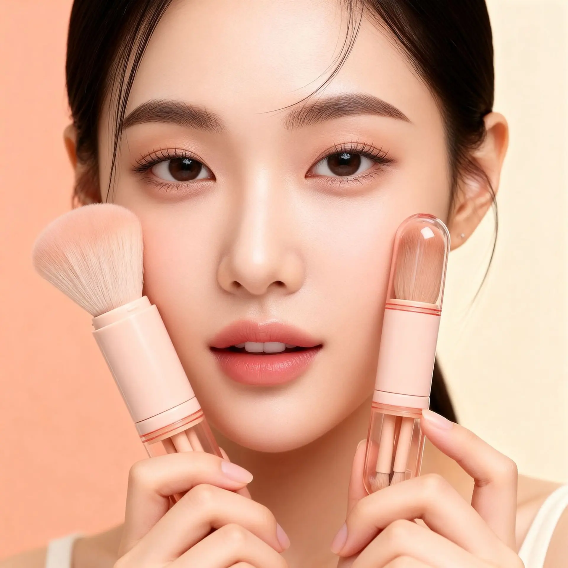Travel Makeup Brushes Set: 4 in 1 Mini Cute Makeup Brush Retractable Professional Foundation Blending Powder Eye Shadow Brush for Women Facial Cosmetics Makeup Brush Set