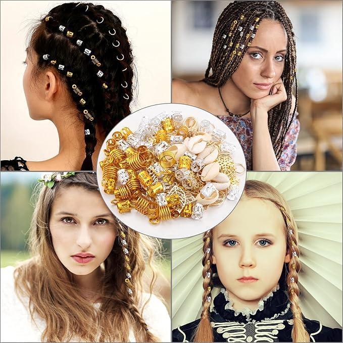 140 PCS Loc Hair Jewelry for Women Braids, Dreadlock Accessories Metal Sliver Gold Hair Cuffs Decorations