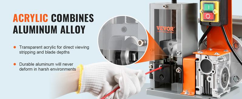 VEVOR Electric Cable Stripping Tool, TikTokShopBlackFriday, 0.06''-0.98'' Motorized Wire Stripper, 180 W, 60 ft/min, with Clear Depth Gauge, Ideal for Scrap Copper Recycling