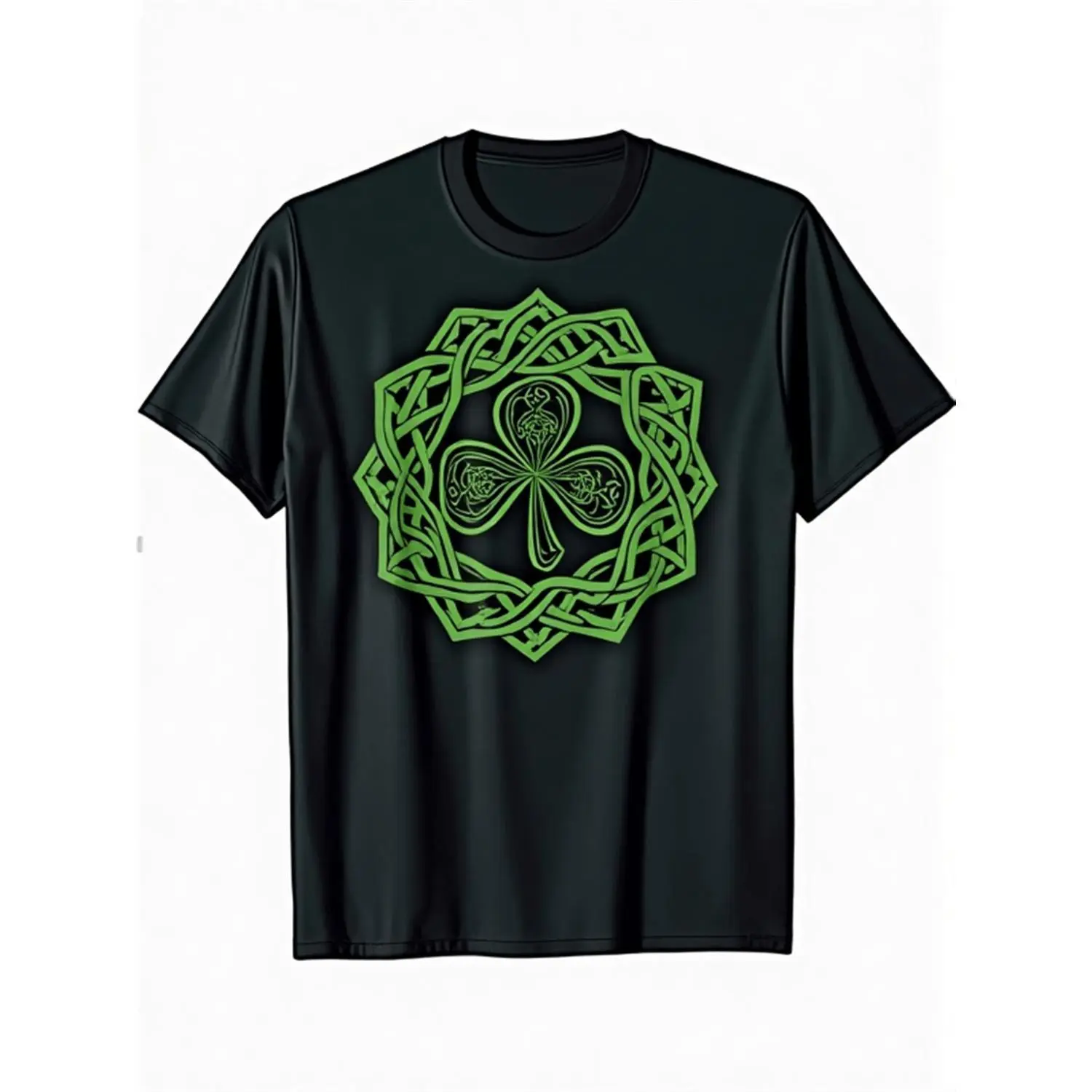 Mens 180g 100 Cotton TShirt Featuring Celtic Knot and Four Leaf Clover Print Soft Breathable Black and Green Irish Design Crewneck Casual Shirt for St Patrick Days Occasion Casual AllSeason Comfort MachineWashable Smooth Texture Modern Style Top