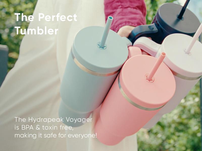 HYDRAPEAK Voyager 40oz Stainless Steel Tumbler with Handle, Insulated Water Bottle with Straw & Lid, Reusable Travel Mug Flask - Containers