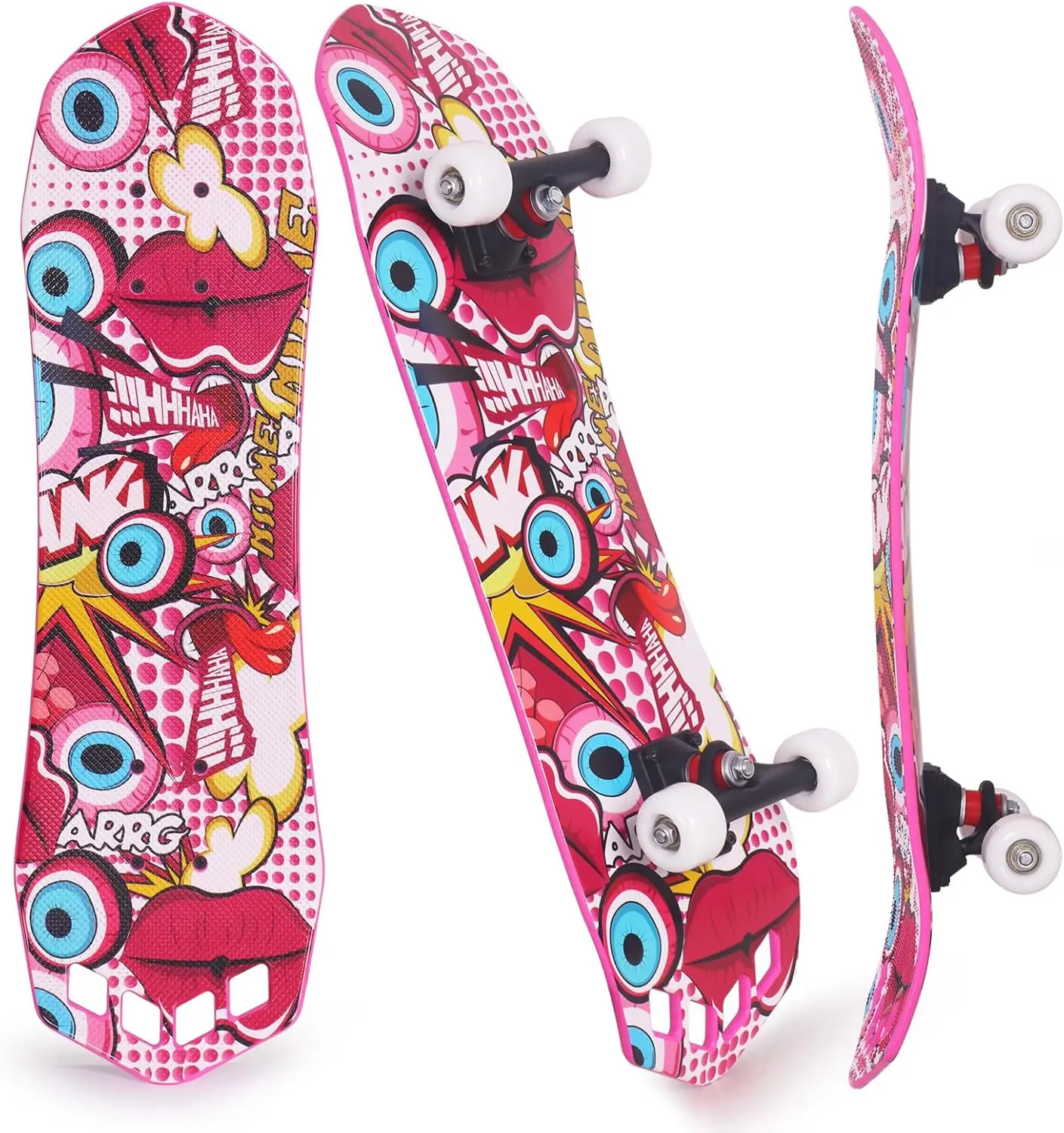 27-Inch Compact Non-Wood Skateboard with ABEC-7 Bearings & Wheels, Beginner Complete Cruiser with Skateboard Deck & Inlaid Artwork, Outdoor Gift for Kids Teens