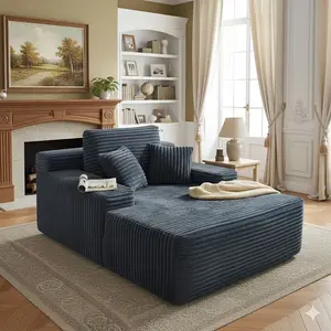 67‘’ Boneless Chaise Lounge, Upholstered Sofa Bed with Throw Pillows and Armrests, Indoor Sleeper Chair Luxurious Plush Corduroy Chair Bed for Living Room No Assembly Required