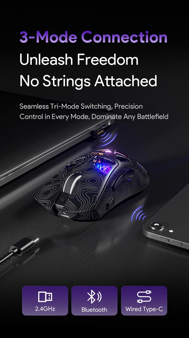 FURYCUBE G11 Wireless Gaming Mouse Light-Weight PAW3311 Mouse RGB Light Mouse 2.4G Bluetooth Rechargeabl Optical Sensor for Gaming & Office Accessories Long Battery Life Laptop Desktop Computer Knob Function Fire Key Gaming Mouse Christmas Gift