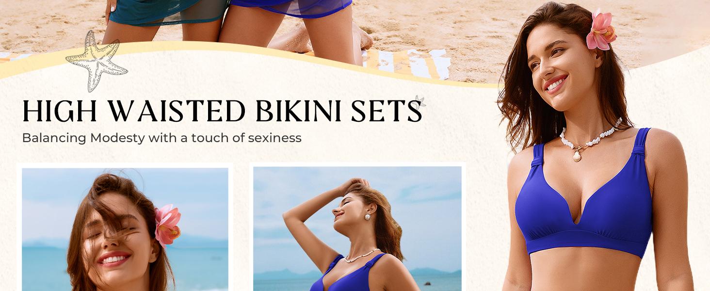 【S-2XL】Hanna Nikole Womens High Waisted Bikini Sets, Modest Tummy Control Swimsuits, 2 Piece Bathing Suits Mesh Swim Skirt
