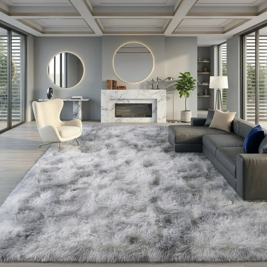 XEXSIN Soft Large Tie-Dye Grey Polyester Shaggy Fiber Area Rug - Fuzzy Texture, Cozy Warmth, Minimalist Fading-Proof Living Room Rugs for Home Indoor Decor, Nursery Use