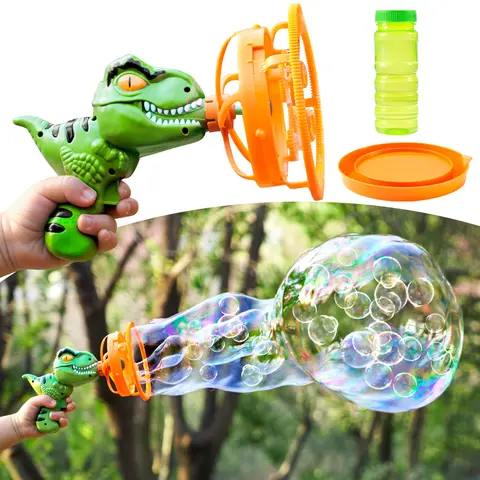 SYNCFUN Dinosaur Bubble Gun Blower Toy, Bubble Machine with Solution Refill, Outdoor Toy for Kids, Boys, Girl, Party, Summer,Outdoor, Birthday
