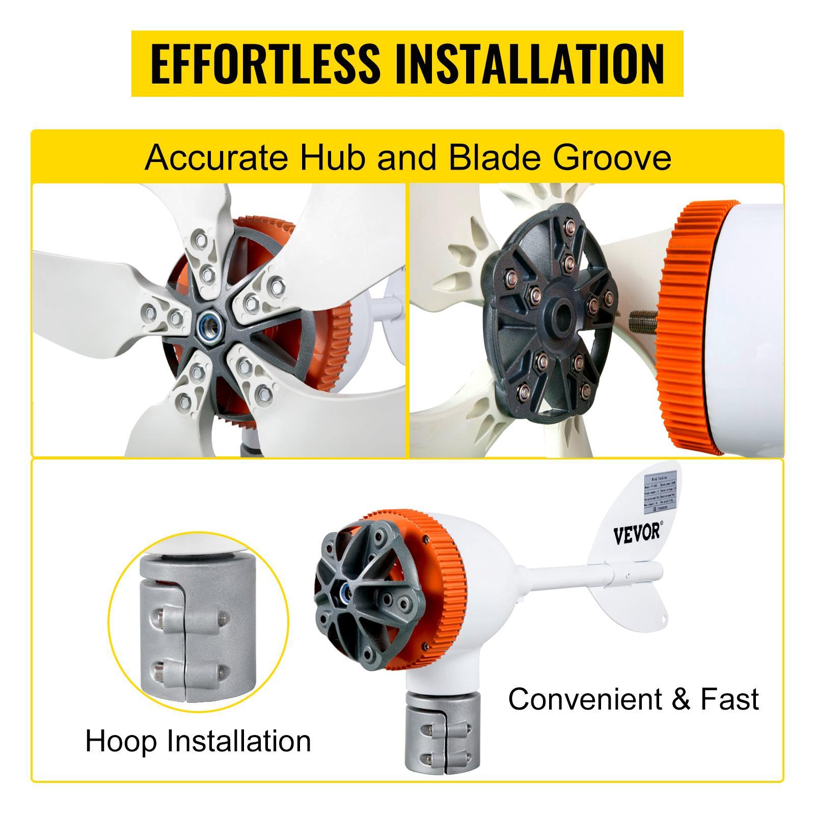 VEVOR Wind Turbine Generator, 12V/AC Wind Turbine Kit, 500W Wind Power Generator With MPPT Controller 5 Blades Auto Adjust Windward Direction Suitable for Terrace, Marine, Motor Home, Chalet, Boat