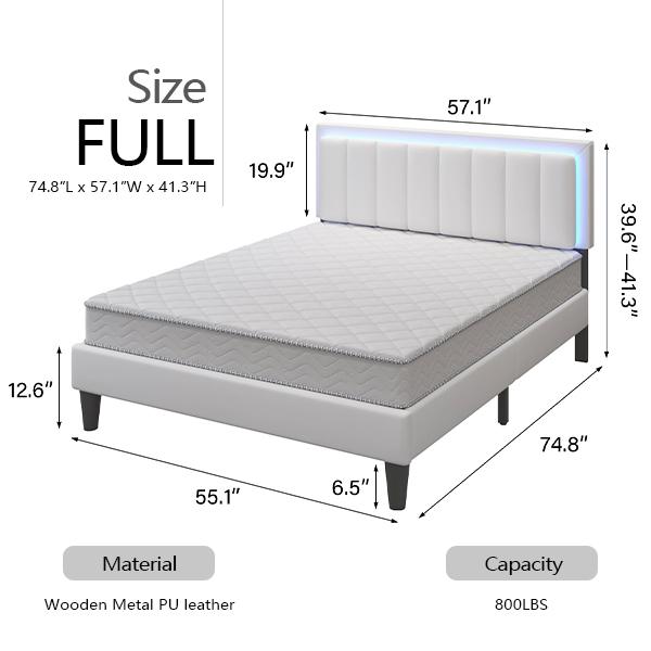 HOMBCK Led Bed Frame, No Mattress, Soft Modern Bed Frame with Luxury Leather Headboard, APP Adiust the Light, No Box Spring Needed